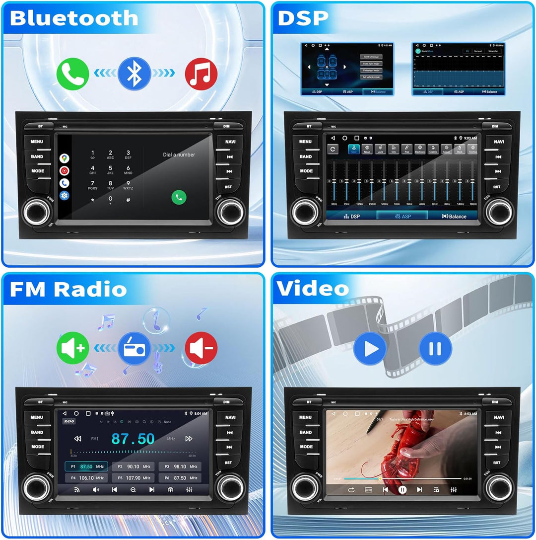 Autoradio für Audi A4 S4 B6 B7 RS4, Android 12 System 2G+64G, 7 Zoll IPS Touchscreen, Unterstützt GP