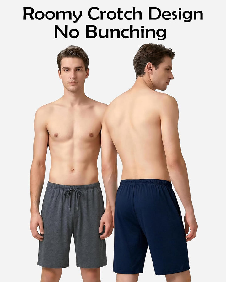 2er Pack Pyjamahose Herren Kurz Modal Schlafanzughose Weich Verstellbare Taille, Beidseitige Taschen