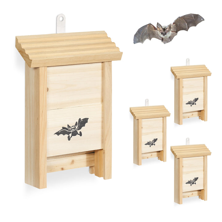 Relaxdays Fledermauskasten, 4er Set, Unterschlupf für Fledermäuse, unbehandeltes Holz, HBT: 25 x 18