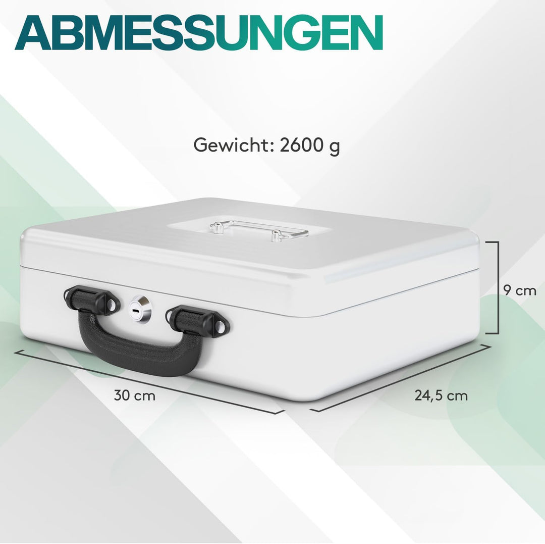 ACROPAQ Geldkassette - Abschliessbar, Mit Münzzählbrett, Gross, 30 x 24,5 x 9 cm, Mit 2 Schlüsseln,