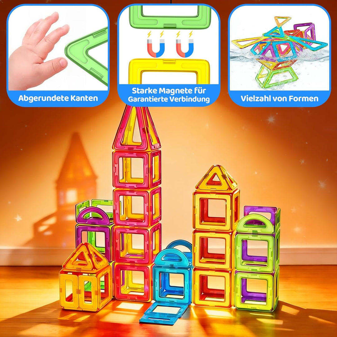 WOOBLO Magnetische Bausteine für Kinder, 136 Teile Magnetspiel Magnetbausteine Bausatz, STEM Montess