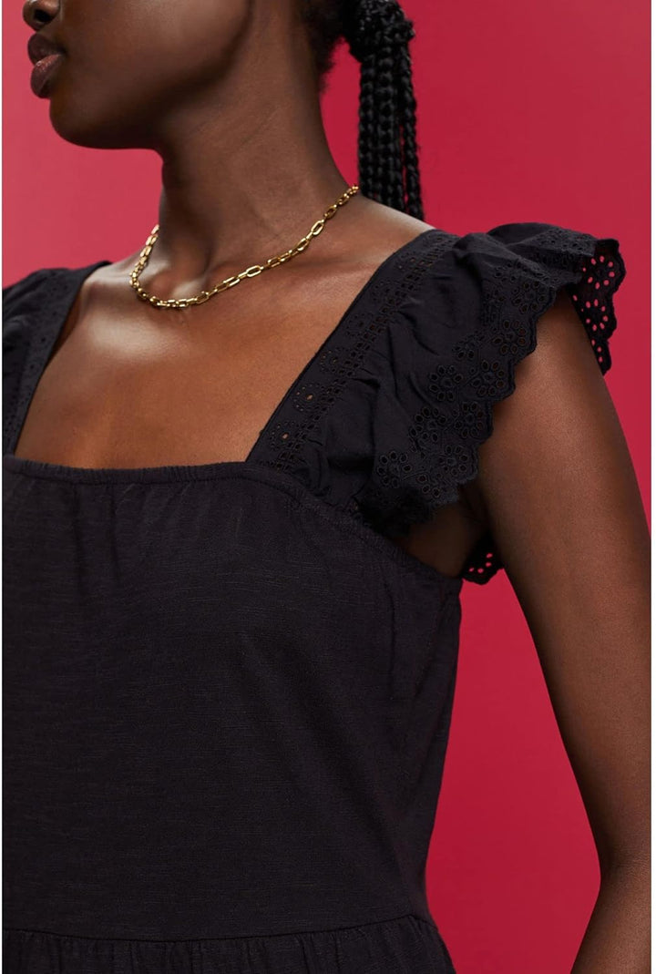 edc by Esprit Jerseykleid mit Ärmeln aus bestickter Spitze XXS 001/Black, XXS 001/Black