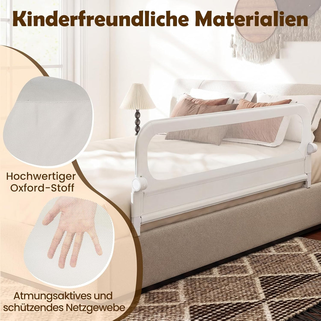 COSTWAY Bettgitter klappbar, 180 x 60 cm Bettschutzgitter mit abnehmbarem Oxford-Bezug, U-förmigem G