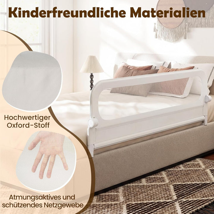 COSTWAY Bettgitter klappbar, 180 x 60 cm Bettschutzgitter mit abnehmbarem Oxford-Bezug, U-förmigem G