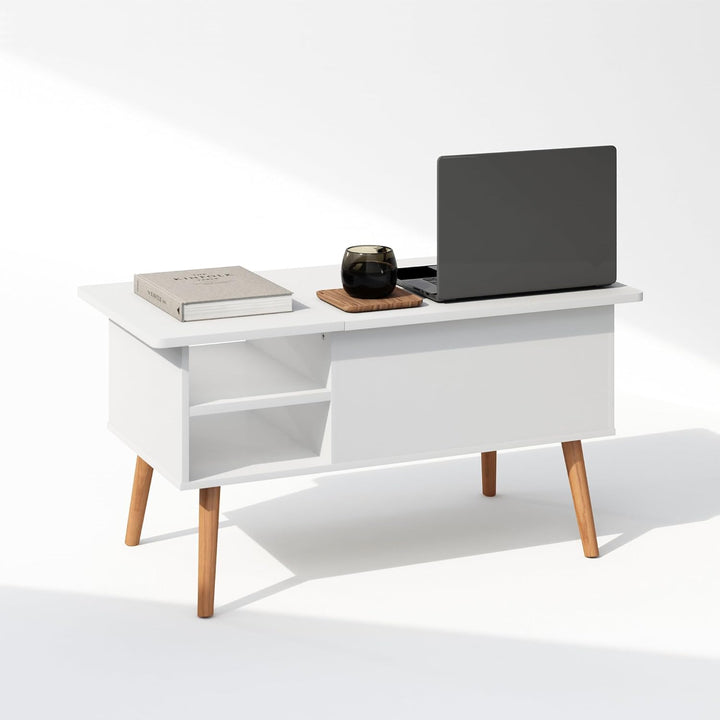 Furinno Jensen Couchtisch mit anhebbarer Tischplatte aus Holz mit verstecktem Fach und seitlich offe