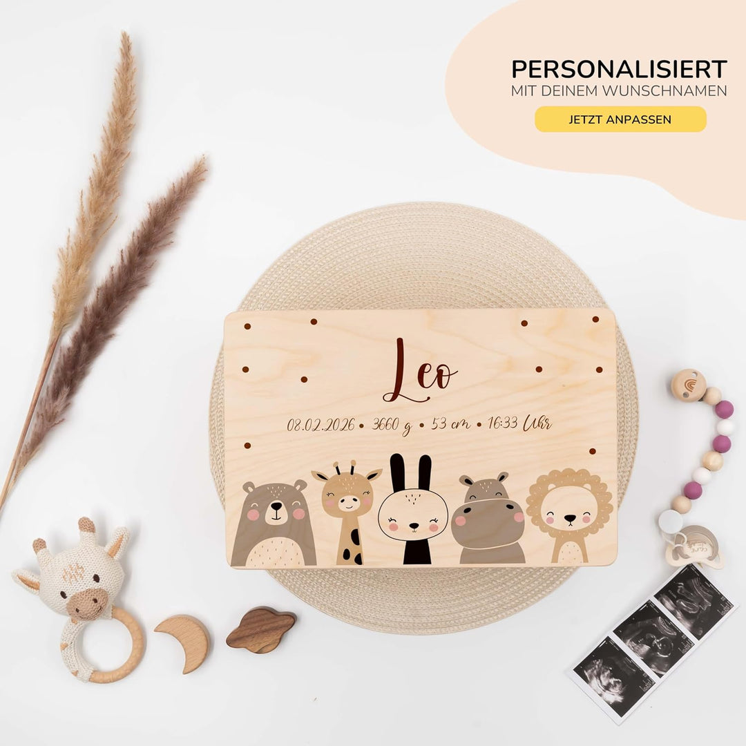 KIDSMOOD - Erinnerungsbox Baby, personalisierte Holzkiste mit Deckel, Ideal zur Aufbewahrung von Eri