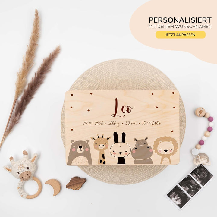 KIDSMOOD - Erinnerungsbox Baby, personalisierte Holzkiste mit Deckel, Ideal zur Aufbewahrung von Eri