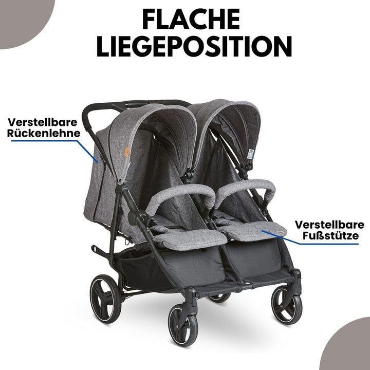 ABC Design Zwillingsbuggy Twin - Circle Line mit Liegefunktion (inkl. Regenverdeck) - Woven Graphite