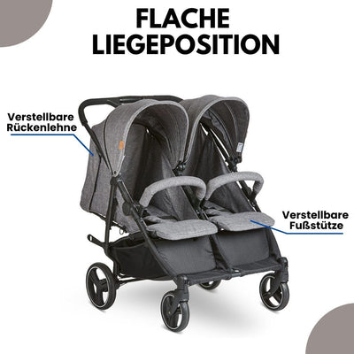 ABC Design Zwillingsbuggy Twin - Circle Line mit Liegefunktion (inkl. Regenverdeck) - Woven Graphite