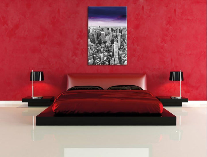 Pixxprint riesige Skyline von New York am späten Abend schwarz/weiss, Format: 80x120 auf hochkantige