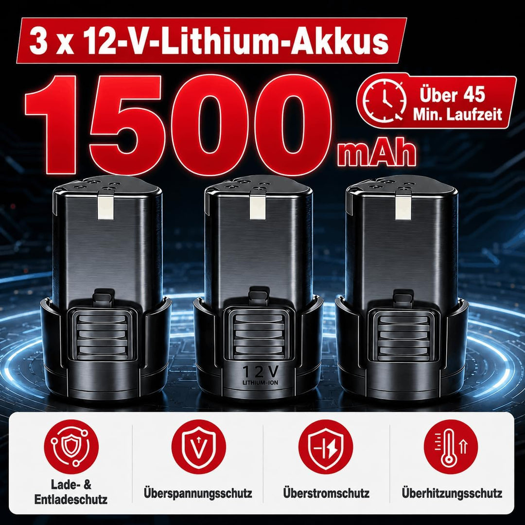 Akku Rasentrimmer mit Akku mit 3 Akkus und 3 Klingentypens