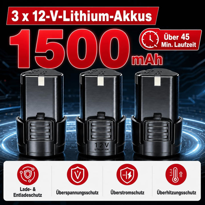 Akku Rasentrimmer mit Akku mit 3 Akkus und 3 Klingentypens