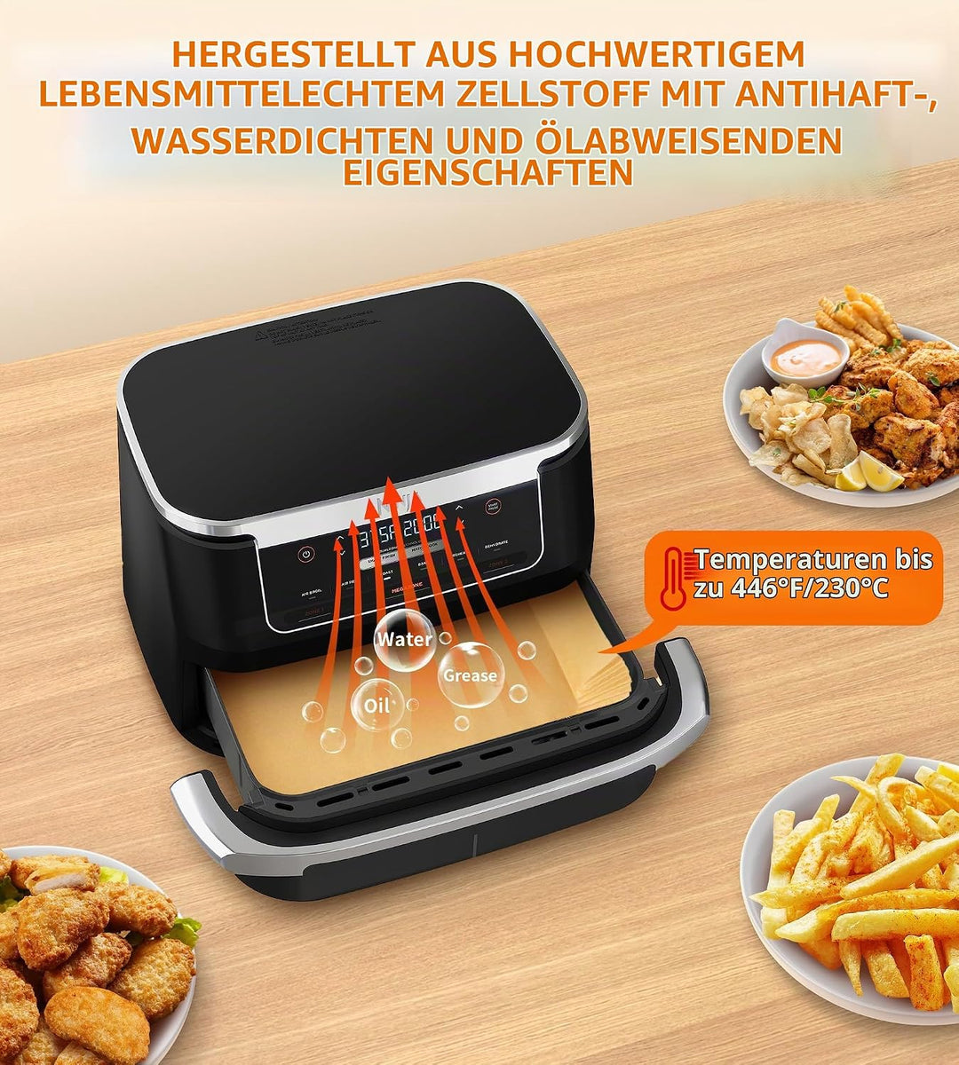 Backpapier für Heissluftfritteuse 150 pcs für Ninja Flex Drawer Dual Zone AF500EU 10,4L, Airfryer Ba