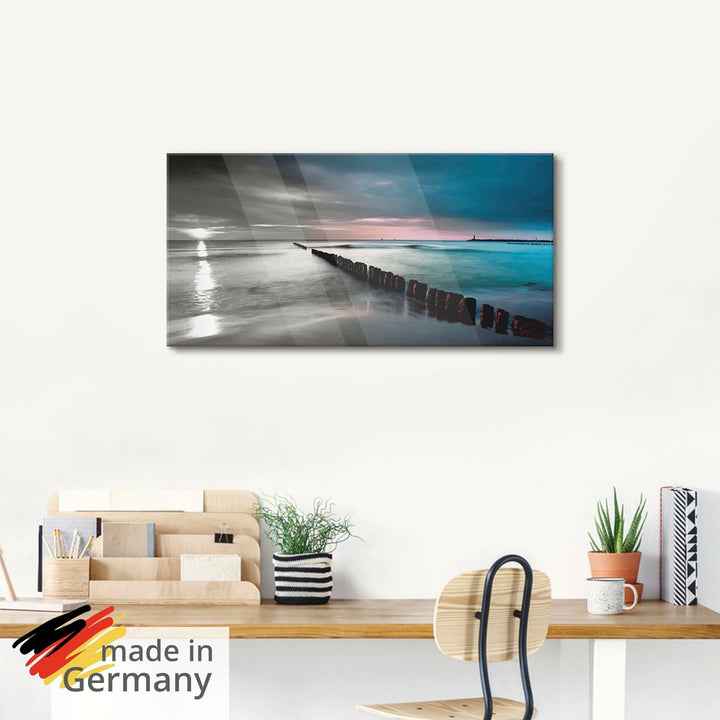 ARTland Glasbilder Wandbild Glas Bild einteilig 100x50 cm Querformat Natur Strand Meer Ostsee Sonnen