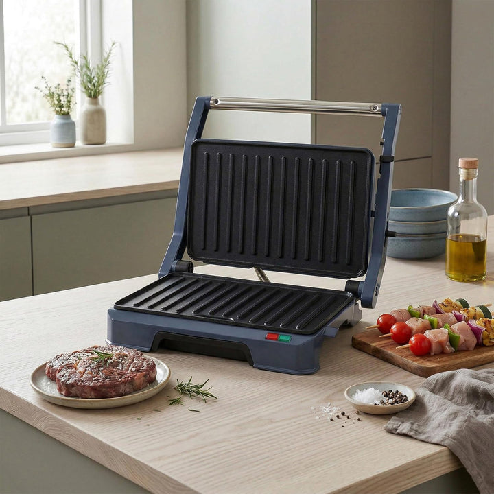 Progress Mellow Health Grill, 180°-Öffnung, 850 W | Antihaftplatten, 23 x 14,5 cm Grillfläche, flach