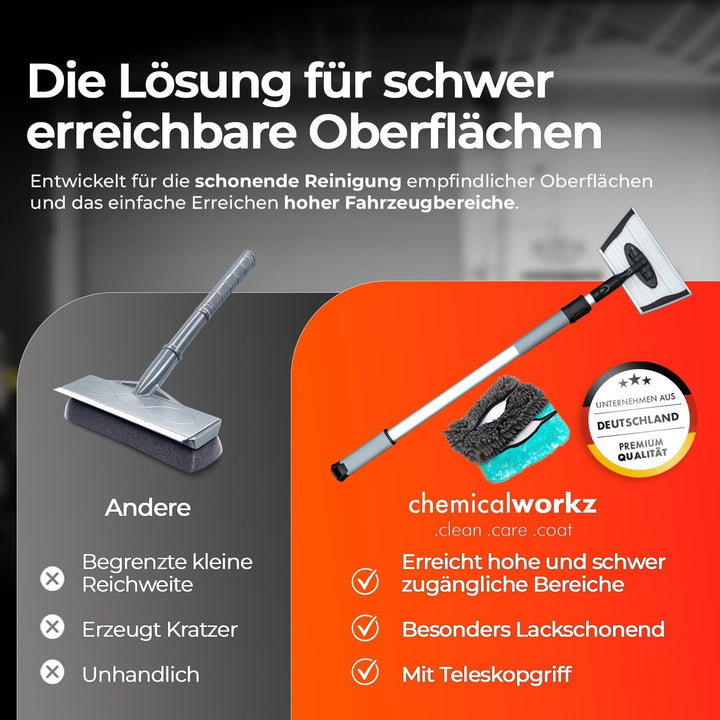 Chemicalworkz Microfiber Extension Mop | Ausziehbare Autowaschbürste mit Teleskopstiel bis 120 cm |