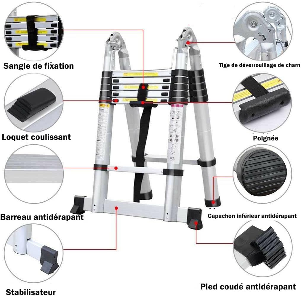 Klappbare Trittleiter, Teleskopleiter, Klappleiter, Klappleiter, aus Aluminium, maximale Belastung 1