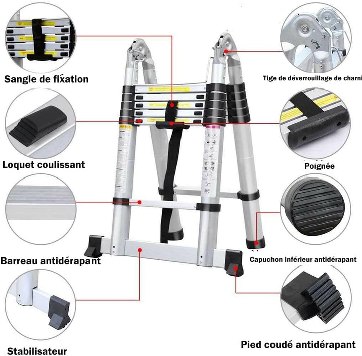 Klappbare Trittleiter, Teleskopleiter, Klappleiter, Klappleiter, aus Aluminium, maximale Belastung 1