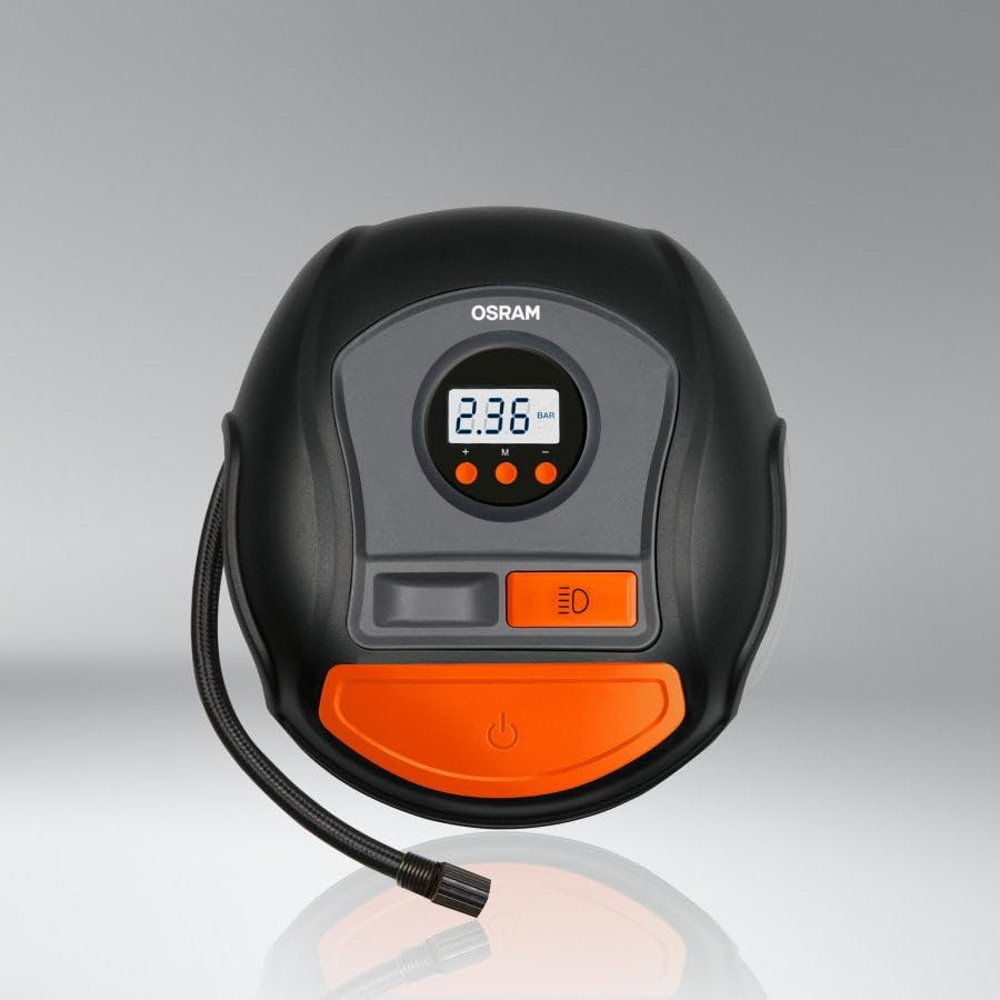 OSRAM TYREinflate 450, Digitale Reifenpumpe mit Auto-Stopp und LED Licht, tragbarer 12V Kompressor f