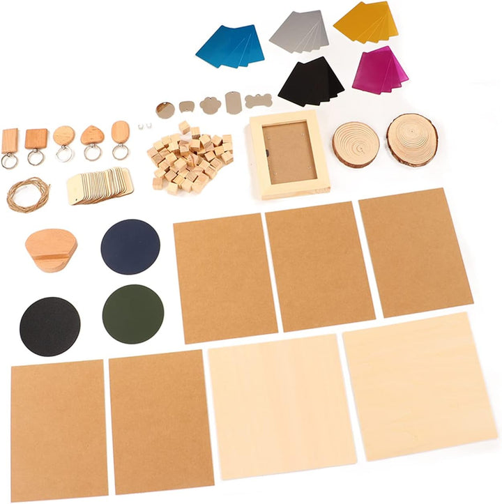 Hyuduo Laser Engraver Material Kit, 11 Arten Material Edelstahl Kiefernholz DIY Herstellung CNC Lase