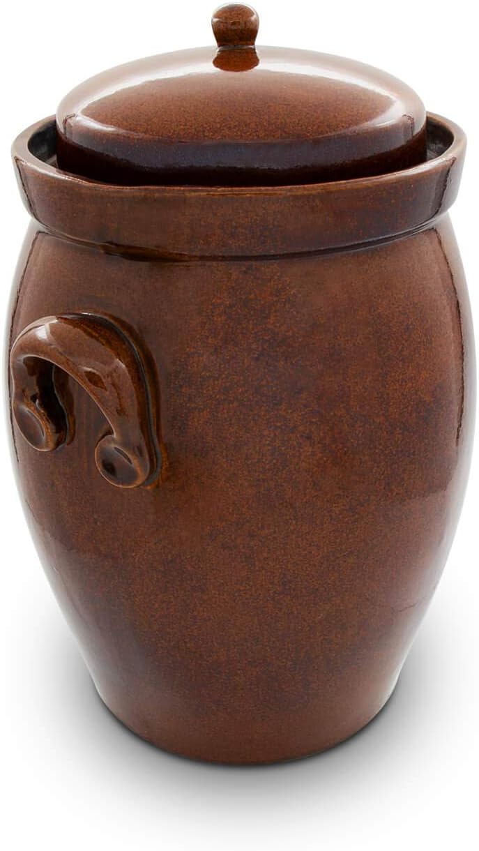 KERAZO Gärtopf 16 Liter aus Steinzeug Keramik inklusive Deckel + Stein + Anleitung [Form 2] BRAUN -