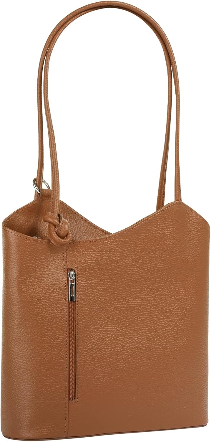 Cluty Shopper Rucksack Kombination Echt Leder Damen - 016715 Cognac, Cognac