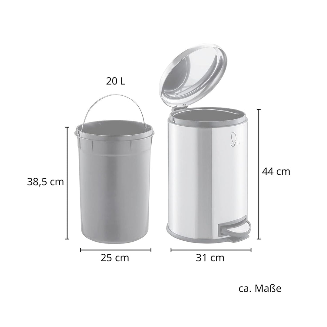 SVITA T20 Edelstahl Mülleimer Silber Treteimer Abfalleimer 20 Liter inkl. Inneneiner rund, Silber