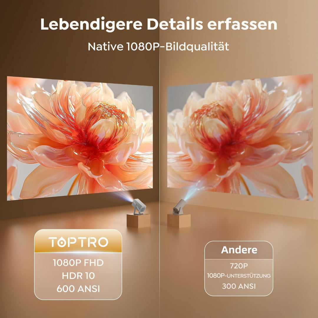 Smart Beamer [Kompatibel mit Netflix &amp; Dolby Audio] Beamer 4K Heimkino 1080P FHD, Tragbarer Projekto