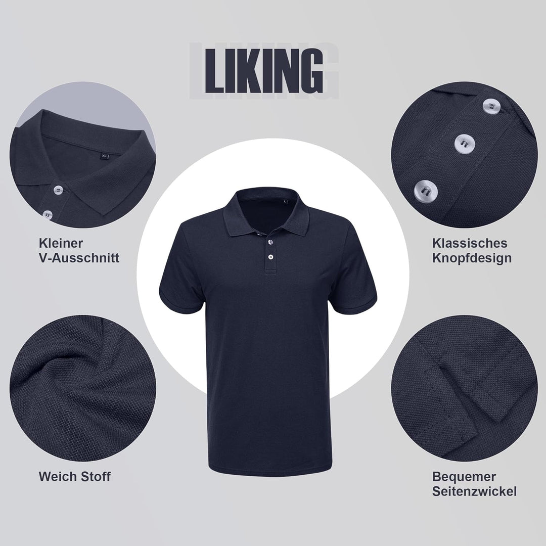 LiKing Herren Polo Shirts Baumwolle 3er Set Poloshirt Männer Hemd T-Shirt Kurzarm Shirt Einfarbig Ca