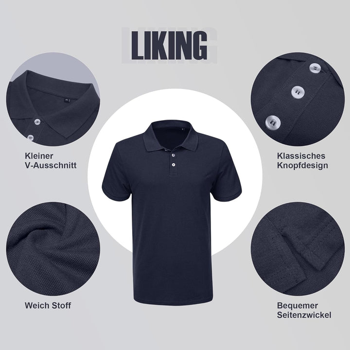 LiKing Herren Polo Shirts Baumwolle 3er Set Poloshirt Männer Hemd T-Shirt Kurzarm Shirt Einfarbig Ca