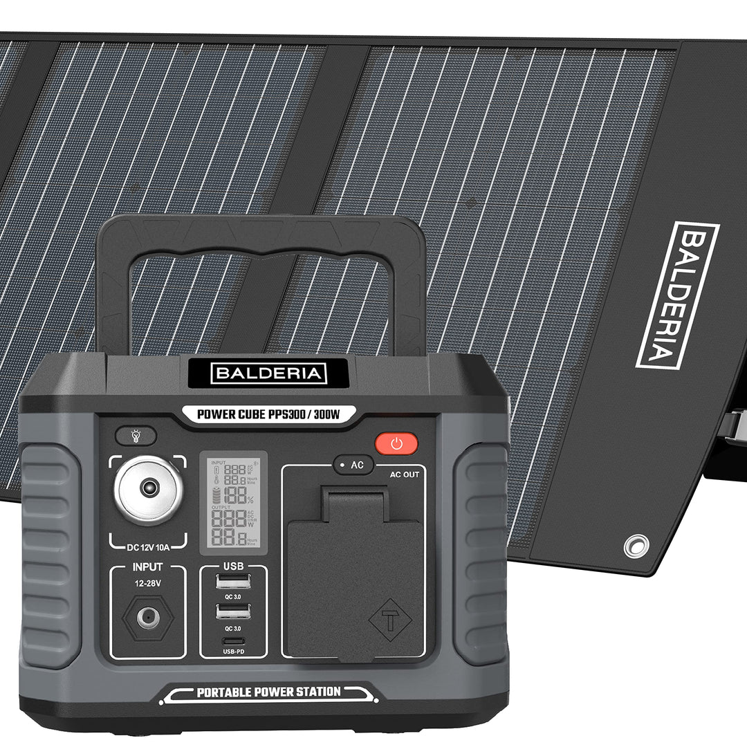 BALDERIA Power Set PS300-120 | Tragbare Powerstation 300W + Solarpanel 120W | Solar-Generator, Kraft