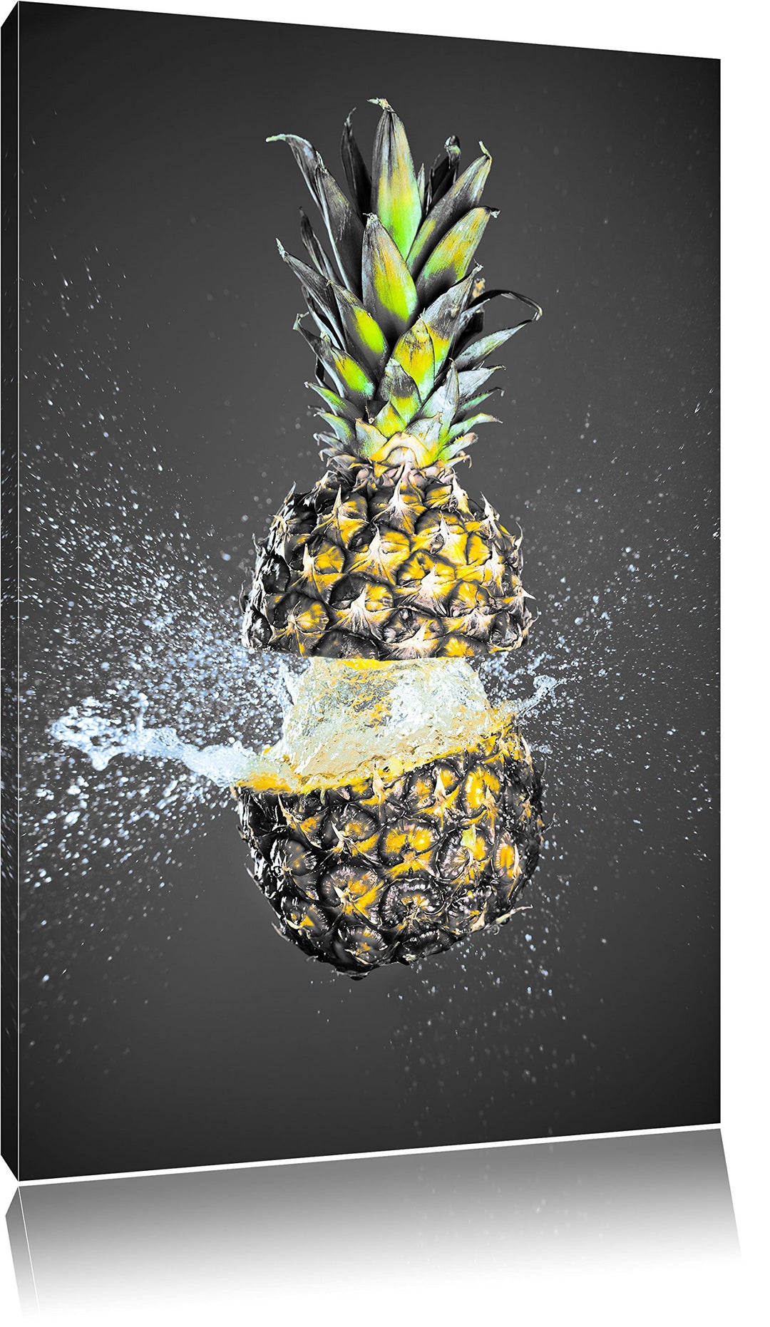 Pixxprint Ananas mit Wasser bespritzt B&W Detail, Format: 100x70 auf Leinwand, 100x70