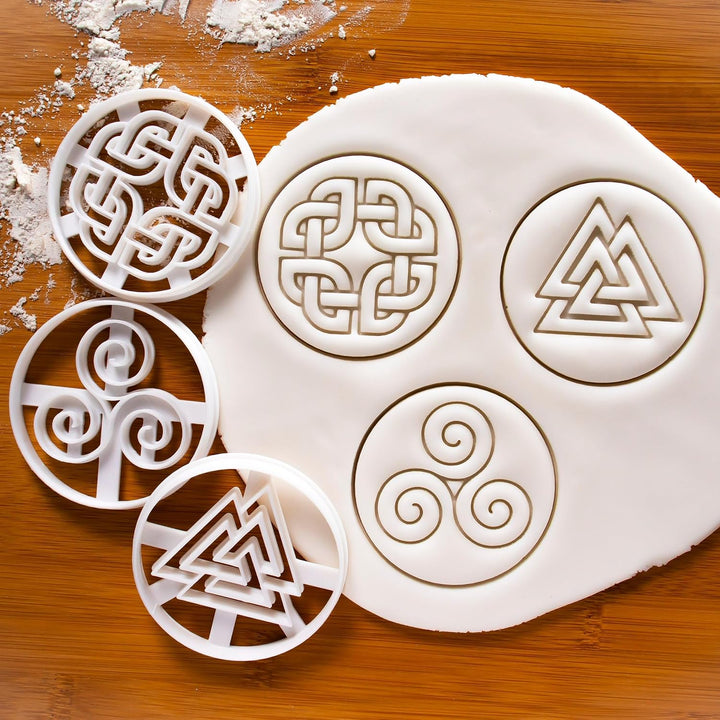 3er Set Nordische Runen Ausstechformen (Formen: keltischer Schildknoten, Triskelion, & Valknut), 3 T