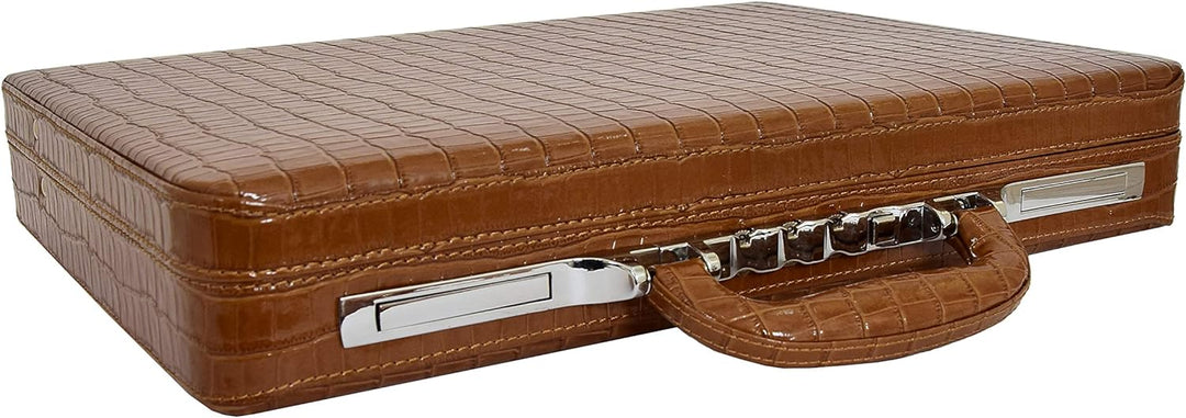 A1 FASHION GOODS Schlank Linie Braun Leder Attache Fall Croc-Druck Aktentasche Dual Lock Bürotasche