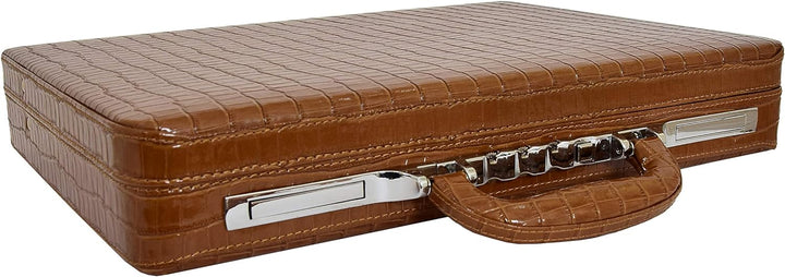A1 FASHION GOODS Schlank Linie Braun Leder Attache Fall Croc-Druck Aktentasche Dual Lock Bürotasche