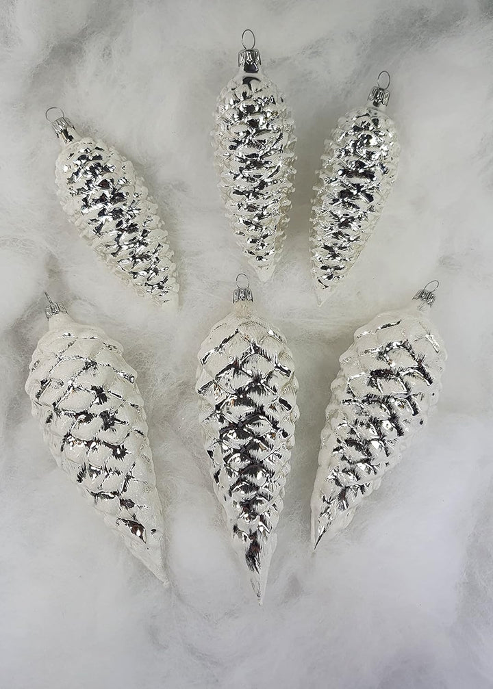 Thüringer Christbaumschmuck Exclusiv Silber Zapfen 12+16cm Handarbeit Germany 6er Set