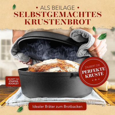 KRUSTENZAUBER 35cm Gusseisen Bräter mit Deckel backofengeeignet [inkl. Fleischgabel] - Gusseisen Top
