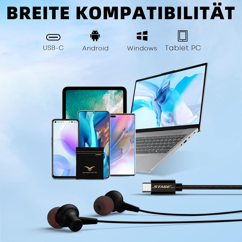 USB C Kopfhörer, In Ear Kopfhörer HiFi-Klang Magnetische USB C Headset mit Mikrofon, USB C Anschluss