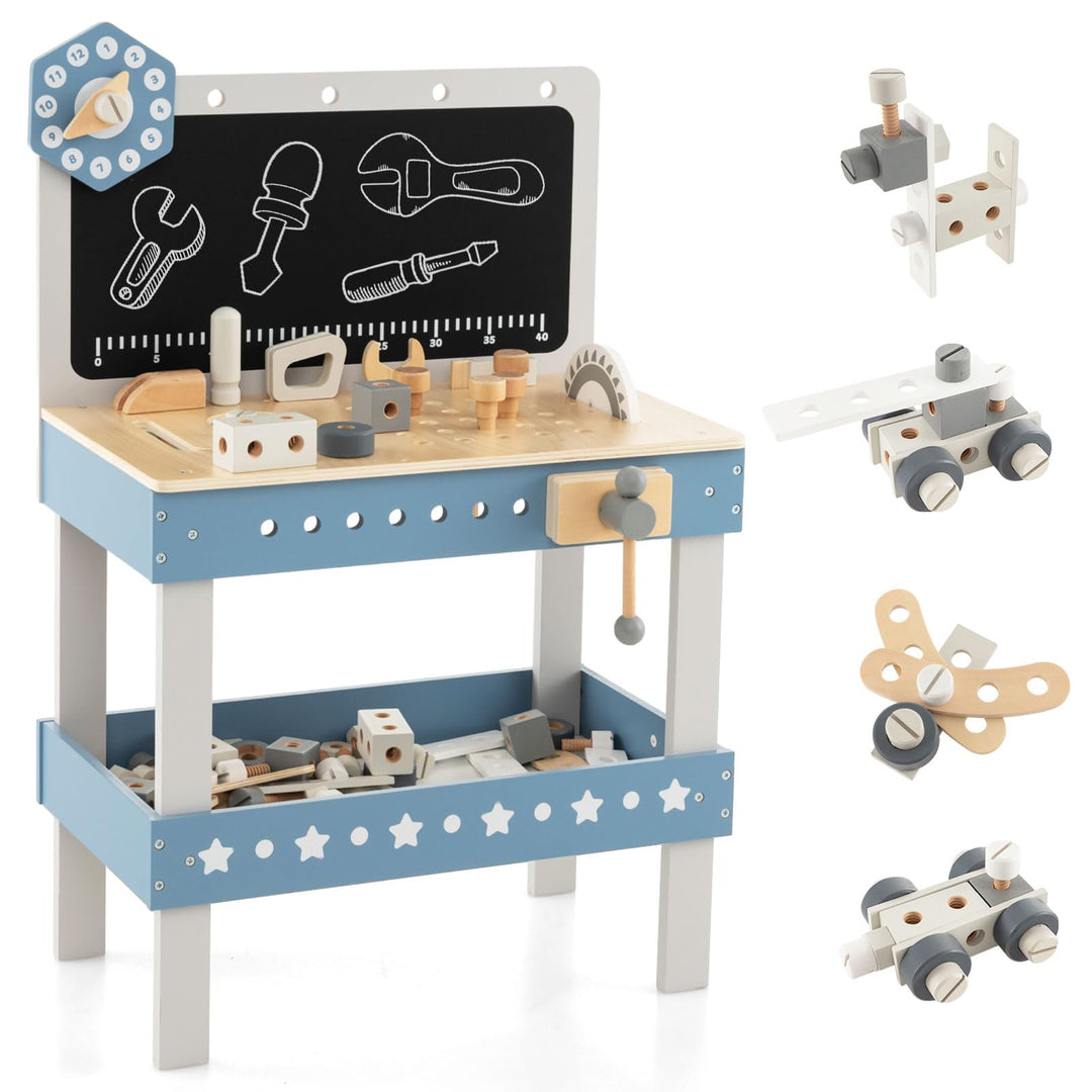 DREAMADE Werkbank Kinder, Werkzeugbank für Kinder aus Holz mit 61 Zubehör, Werkzeug Spielzeug Set mi