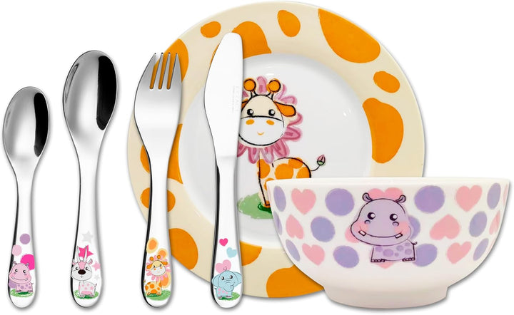 Exzact Besteck Geschenkset 6 Stücken aus Edelstahl/Kindergeschirr - 1 x Schale, 1 x Teller, 1 x Tafe