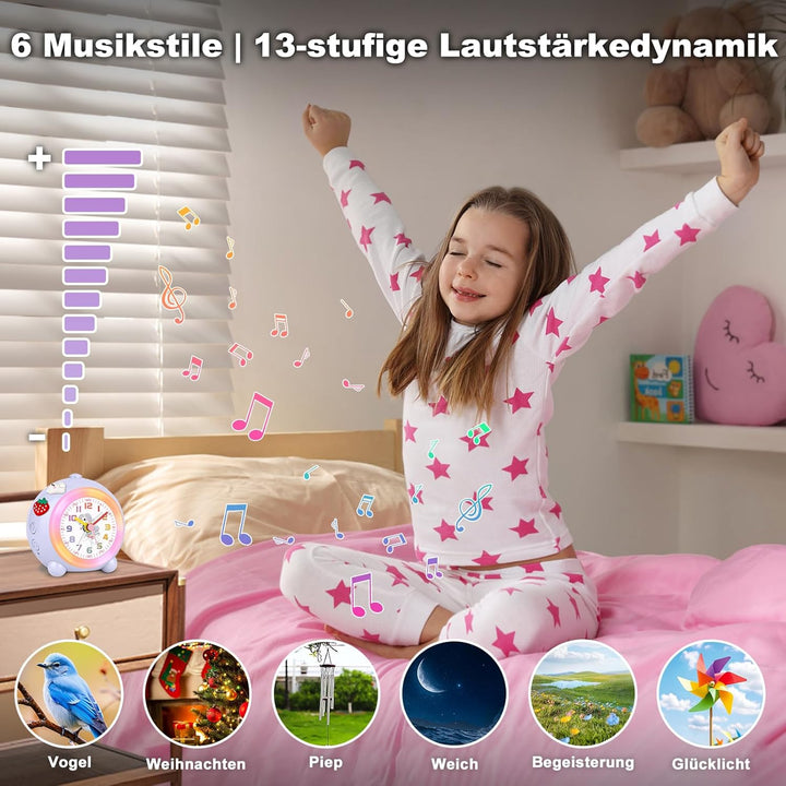 SOCICO Analoger Kinder Wecker Mädchen, Einhorn Design, Lautlos, Ohne Ticken Niedlicher Pfirsich Weck
