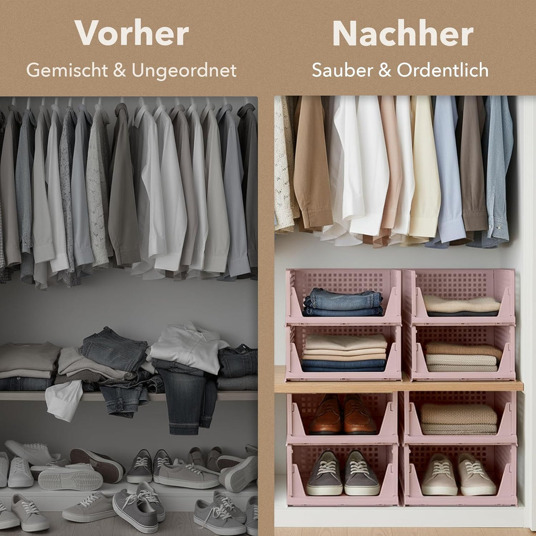 Schrank Organizer 3er Set (Faltbar & Stapelbar) – Kleiderschrank Organizer Boxen, platzsparende Aufb