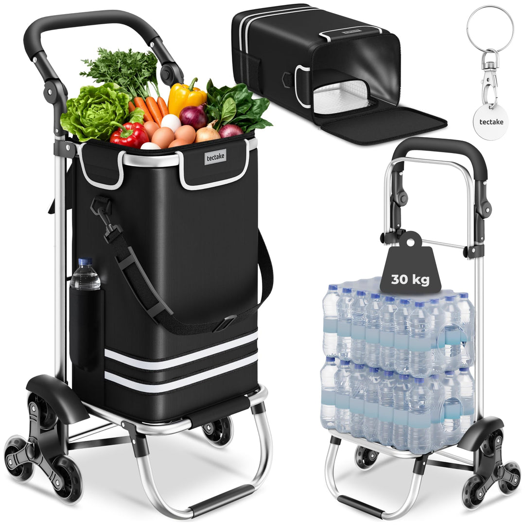 tectake® Einkaufstrolley 3-in-1 klappbar mit Kühlfach, 40L, 30kg belastbar, Aluminium, Einkaufsrolle