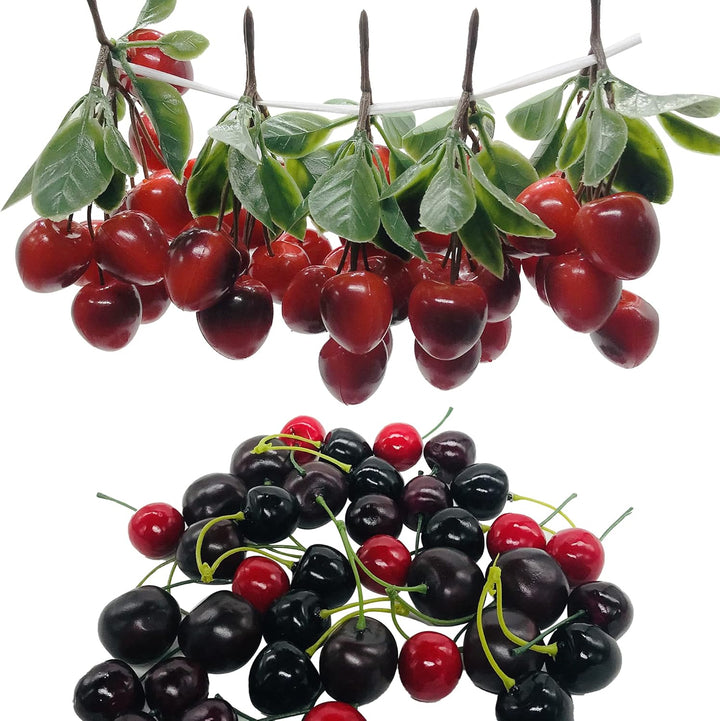 NA Woohome 50 Stück Künstliche Fruch Künstliche Erdbeere Künstliche Kirsche Deko Obst Lebensecht für