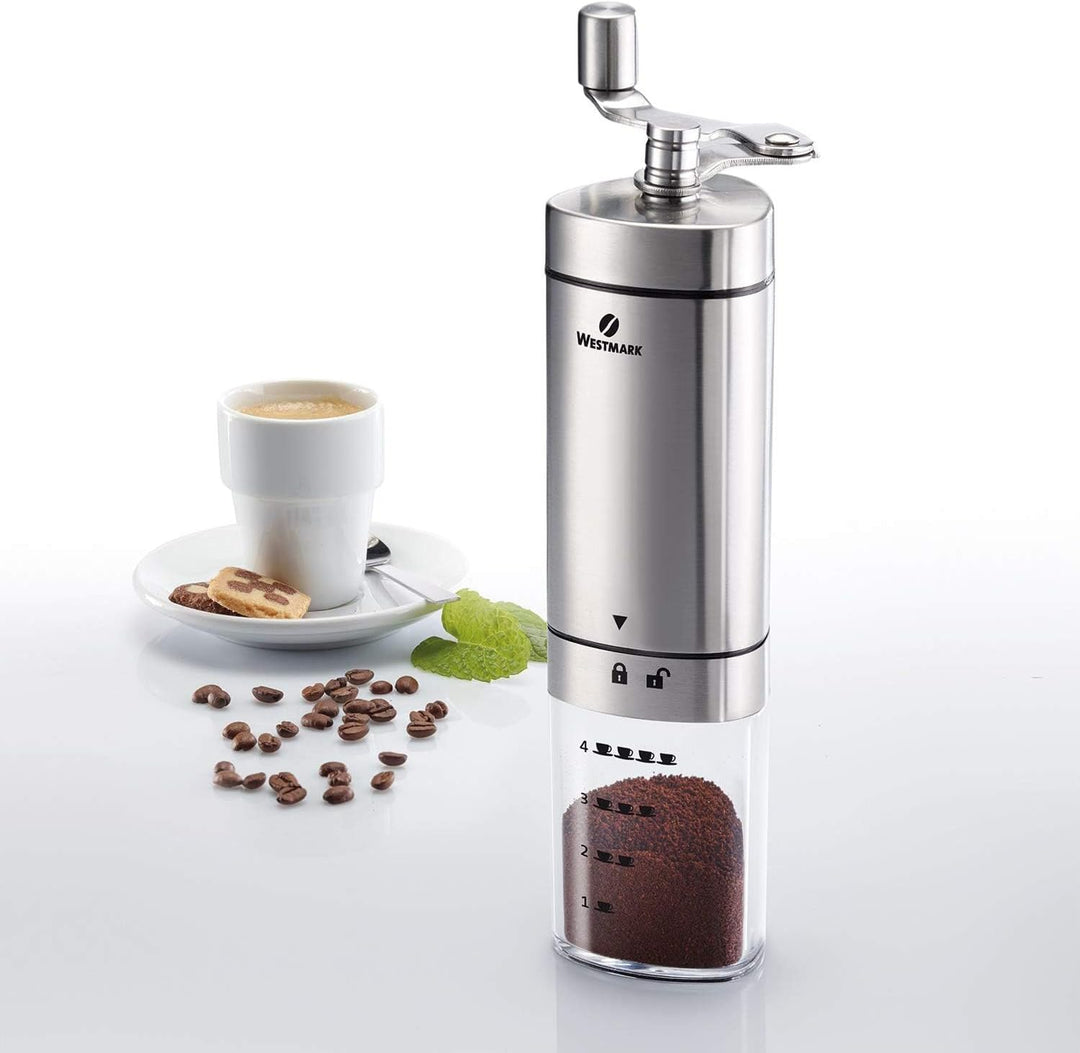 Westmark Hand-Kaffeemühle mit Keramikmahlwerk, Für bis zu 4 Tassen Kaffee, Mit Skala, Brasilia, Läng