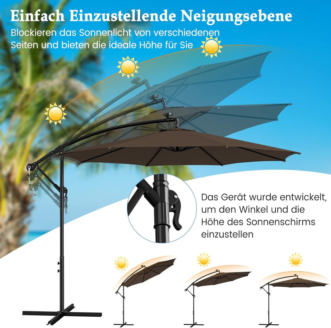 COSTWAY Sonnenschirm Ø300cm, LED Solar Ampelschirm mit 112 LED-Leuchten, Gartenschirm Kurbelschirm M