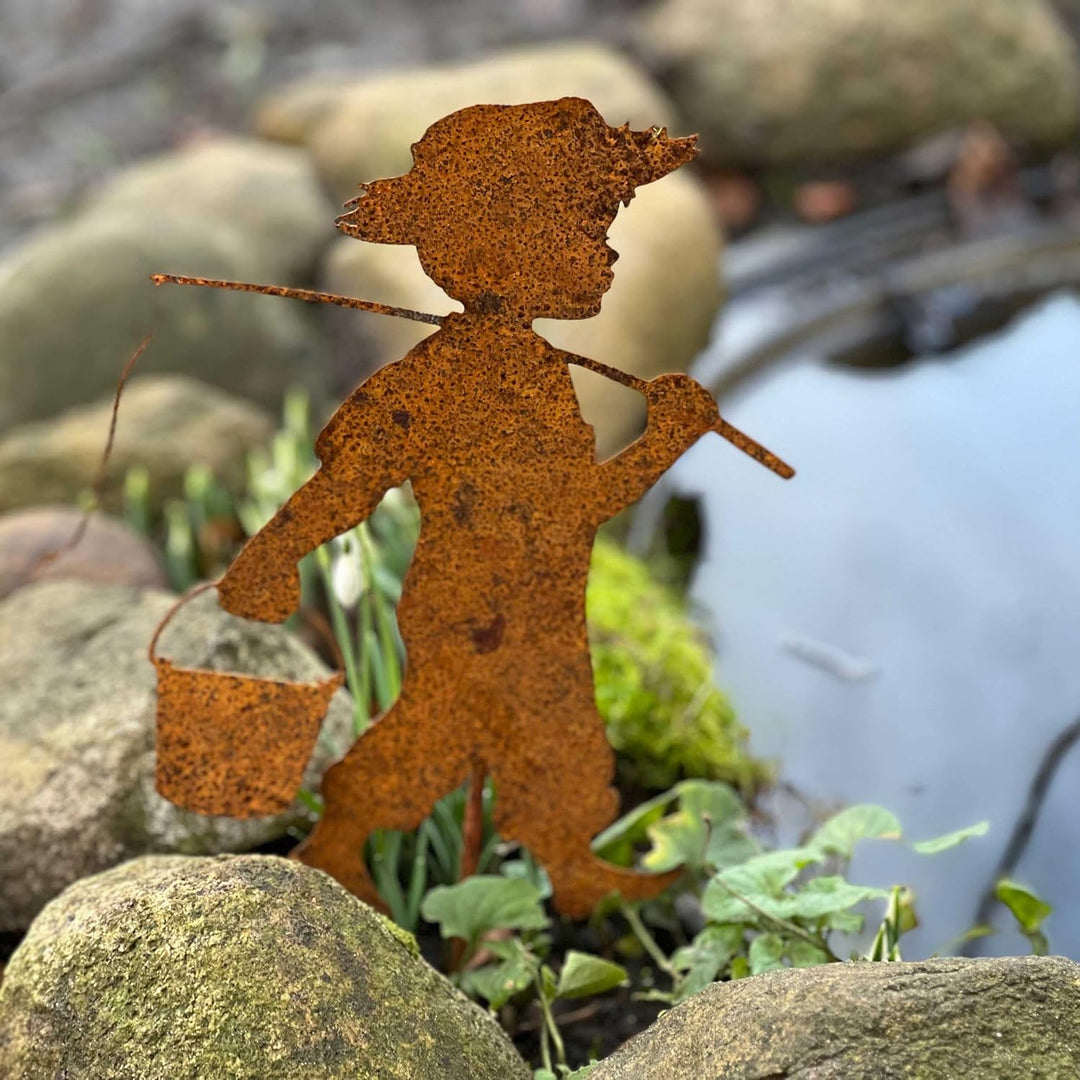 Storm's Gartenzaubereien Teichdeko 2 x Schwimmfrosch und 2 x Angler in Rostoptik zum Stecken