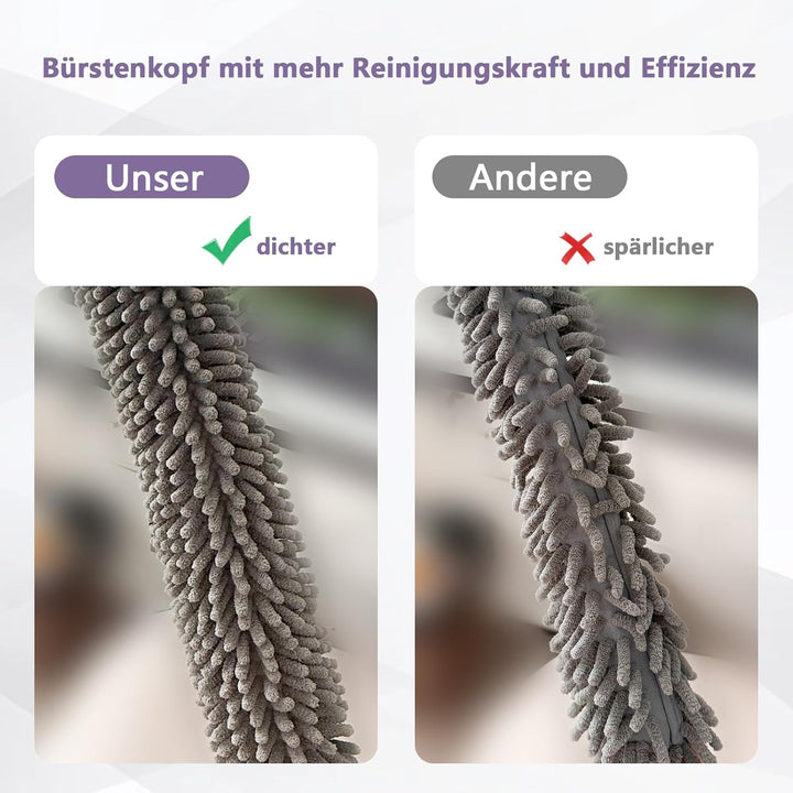 Staubwedel Teleskop Waschbar 8 Stück, Staubwischer Mikrofaser mit 2 Biegbare Eckbesen, Staubwedel La
