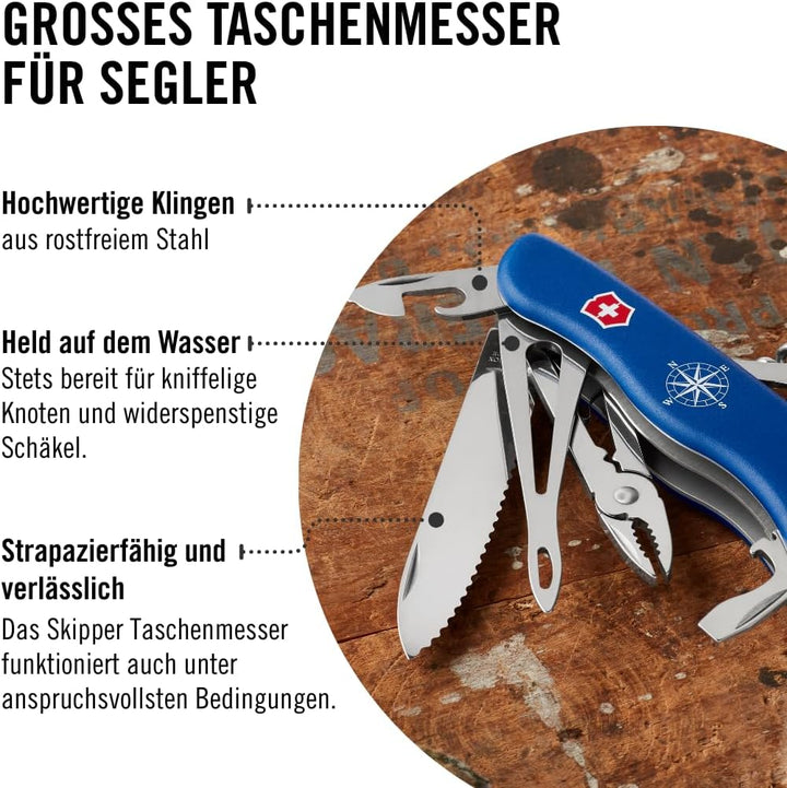 VICTORINOX Taschenmesser Skipper, 5 Funktionen, Swiss Made, Multitool inkl. Grosse Klinge mit Wellen