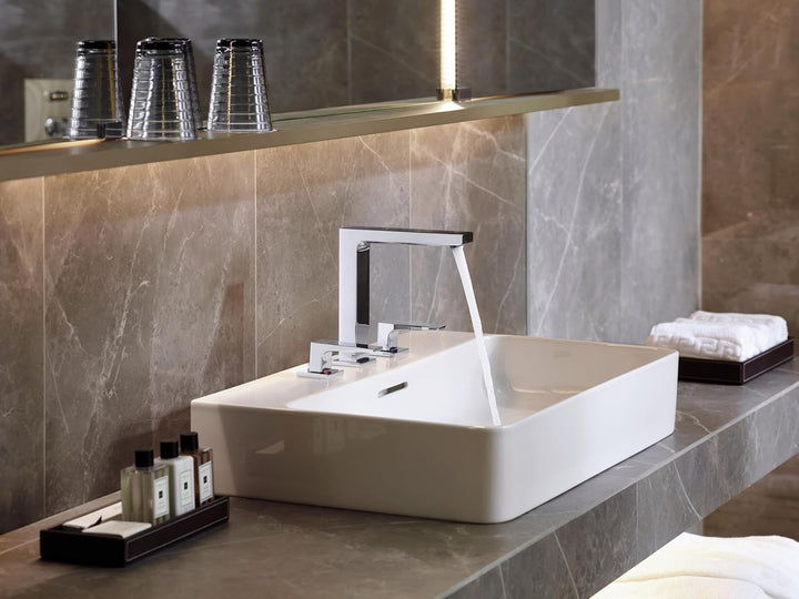 hansgrohe 3-Loch Waschtischarmatur Metropol, Wasserhahn Bad mit Auslauf Höhe 160 mm, mit Push-Open A